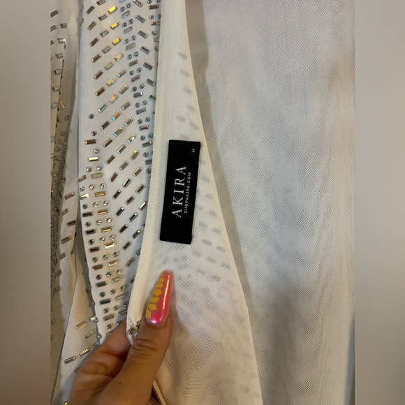 AKIRA White Jeweled long sleeve wiggle dress Bachelorette Party Dress size M - Picture 4 of 5